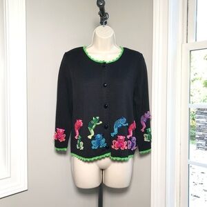 Michael Simon Beaded Frogs Cardigan Sweater - Women’s Small  NWT!